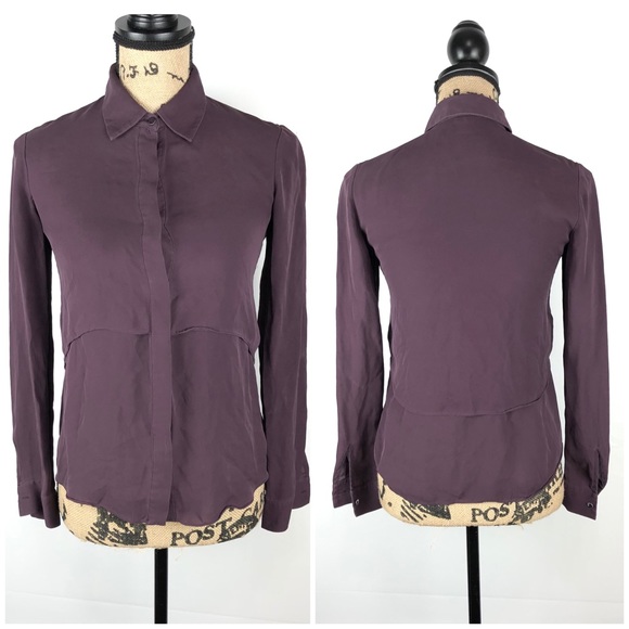 Theory Rosita Silk Blouse Deep Purple Layered - Picture 2 of 6